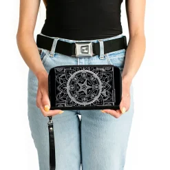 Women's PU Zip Around Wallet Rectangle - Supernatural Devil's Trap Symbol CLOSE-UP Black White