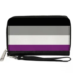 Women's PU Zip Around Wallet Rectangle - Flag Asexual Black Gray White Purple