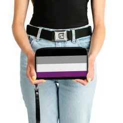Women's PU Zip Around Wallet Rectangle - Flag Asexual Black Gray White Purple