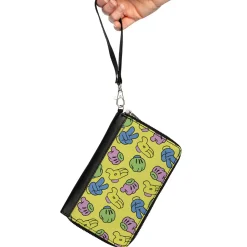 Women's PU Zip Around Wallet Rectangle - Mickey Mouse Hand Gestures Scattered Yellow Multi Color