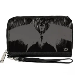 Women's PU Zip Around Wallet Rectangle - Maleficent Phoenix Silhouette Black Grays