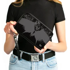 Women's PU Zip Around Wallet Rectangle - Maleficent Phoenix Silhouette Black Grays