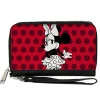 Women's PU Zip Around Wallet Rectangle - Vintage Minnie Mouse Over the Shoulder Pose Dots Reds Black White
