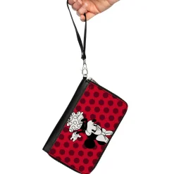 Women's PU Zip Around Wallet Rectangle - Vintage Minnie Mouse Over the Shoulder Pose Dots Reds Black White
