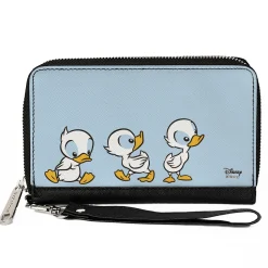 Women's PU Zip Around Wallet Rectangle - Lilo & Stitch 3-Ducklings Pose Baby Blue
