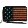 Women's PU Zip Around Wallet Rectangle - Vintage US Flag Stretch