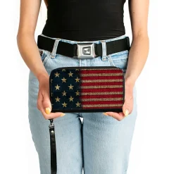 Women's PU Zip Around Wallet Rectangle - Vintage US Flag Stretch