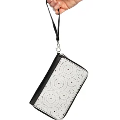 Women's PU Zip Around Wallet Rectangle - Minnie Mouse Ears with Bow Icon and Dots White Black Red