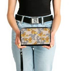 Women's PU Zip Around Wallet Rectangle - Lady and the Tramp with Puppies Poses Pink