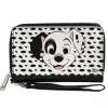 Women's PU Zip Around Wallet Rectangle - 101 Dalmatians Patch Smiling Spots White Black