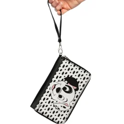 Women's PU Zip Around Wallet Rectangle - 101 Dalmatians Patch Smiling Spots White Black
