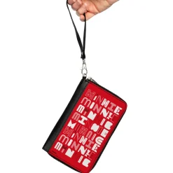 Women's PU Zip Around Wallet Rectangle - Minnie Mouse MINNIE Typography Red White
