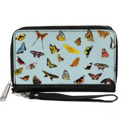 Women's PU Zip Around Wallet Rectangle - Butterflies Scattered Baby Blue