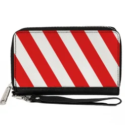 Women's PU Zip Around Wallet Rectangle - Candy Cane2 Stripe White Red