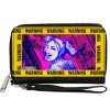 Women's PU Zip Around Wallet Rectangle - Birds of Prey Harley Quinn WARNING Smiling Pose Yellow Black