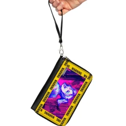 Women's PU Zip Around Wallet Rectangle - Birds of Prey Harley Quinn WARNING Smiling Pose Yellow Black