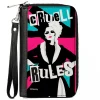 Women's PU Zip Around Wallet Rectangle - Cruella CRUELL RULES Union Jack Pose Blue Pink Black