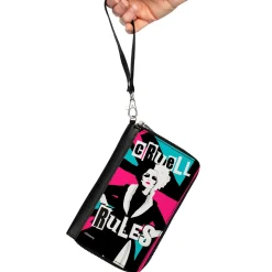 Women's PU Zip Around Wallet Rectangle - Cruella CRUELL RULES Union Jack Pose Blue Pink Black