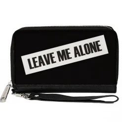 Women's PU Zip Around Wallet Rectangle - LEAVE ME ALONE Block Black White