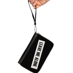 Women's PU Zip Around Wallet Rectangle - LEAVE ME ALONE Block Black White