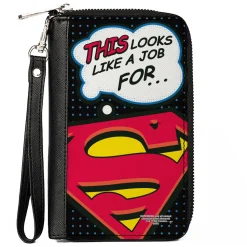 Women's PU Zip Around Wallet Rectangle - Superman Shield THIS LOOKS LIKE A JOB FOR...Superman Shield Halftone Black Blue