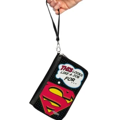 Women's PU Zip Around Wallet Rectangle - Superman Shield THIS LOOKS LIKE A JOB FOR...Superman Shield Halftone Black Blue