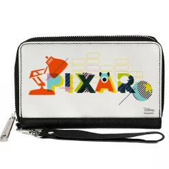 Women's PU Zip Around Wallet Rectangle - PIXAR Luxo Lamp and Ball Striping White Multi Color