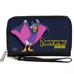 Women's PU Zip Around Wallet Rectangle - DARKWING DUCK Cape Pose Navy Yellow