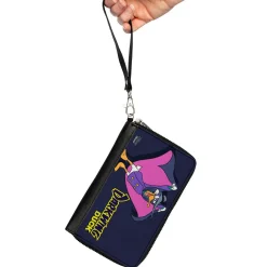 Women's PU Zip Around Wallet Rectangle - DARKWING DUCK Cape Pose Navy Yellow