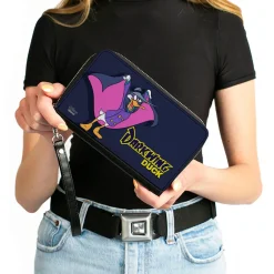 Women's PU Zip Around Wallet Rectangle - DARKWING DUCK Cape Pose Navy Yellow