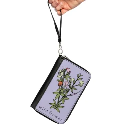 Women's PU Zip Around Wallet Rectangle - WILD FLOWER Floral Bouquet Lavender