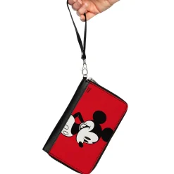 Women's PU Zip Around Wallet Rectangle - Mickey Mouse Classic Pose CLOSE-UP Red Black White