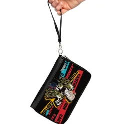 Women's PU Zip Around Wallet Rectangle - Birds of Prey Harley Quinn CAUTION Hammer Pose Black Red Yellow Blue