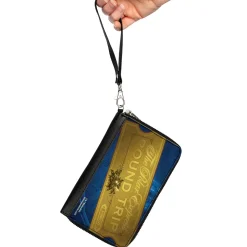 Women's PU Zip Around Wallet Rectangle - THE POLAR EXPRESS ROUND TRIP Train Ticket Blues Golds