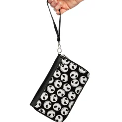 Women's PU Zip Around Wallet Rectangle - The Nightmare Before Christmas Jack Expression9 Scattered Black White