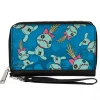 Women's PU Zip Around Wallet Rectangle - Lilo & Stitch Scrump Pose Hibiscus Flowers Scattered Blues