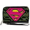 Women's PU Zip Around Wallet Rectangle - Superman Shield CLOSE-UP Outlines Black Yellow Orange Hot Pink