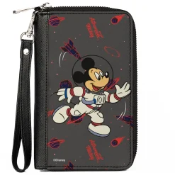Women's PU Zip Around Wallet Rectangle - Astronaut Mickey in Space Pose Gray Red Blue