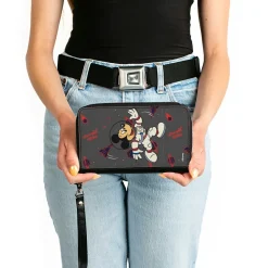 Women's PU Zip Around Wallet Rectangle - Astronaut Mickey in Space Pose Gray Red Blue