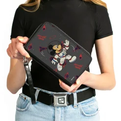 Women's PU Zip Around Wallet Rectangle - Astronaut Mickey in Space Pose Gray Red Blue