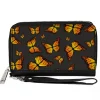 Women's PU Zip Around Wallet Rectangle - Monarch Butterflies Scattered Gray