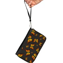 Women's PU Zip Around Wallet Rectangle - Monarch Butterflies Scattered Gray