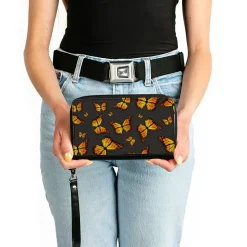 Women's PU Zip Around Wallet Rectangle - Monarch Butterflies Scattered Gray