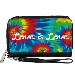 Women's PU Zip Around Wallet Rectangle - LOVE IS LOVE BD Tie Dye White