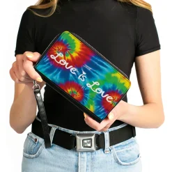 Women's PU Zip Around Wallet Rectangle - LOVE IS LOVE BD Tie Dye White