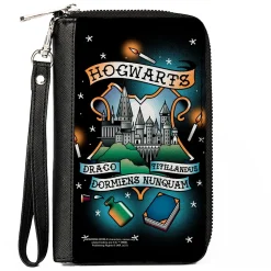 Women's PU Zip Around Wallet Rectangle - Harry Potter HOGWARTS Motto Tattoo Black