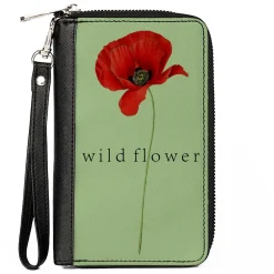 Women's PU Zip Around Wallet Rectangle - Poppy Flower WILD FLOWER Green Reds