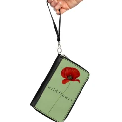 Women's PU Zip Around Wallet Rectangle - Poppy Flower WILD FLOWER Green Reds