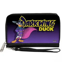 Women's PU Zip Around Wallet Rectangle - DARKWING DUCK Standing Pose Purple Fade