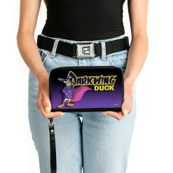 Women's PU Zip Around Wallet Rectangle - DARKWING DUCK Standing Pose Purple Fade
